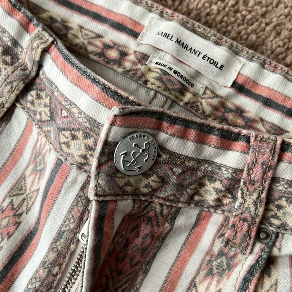 Isabel Marant Etoile Printed Striped Tribal Straight Leg Mid Rise Crop Jeans - Picture 5 of 10